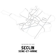 SECLIN Seine-et-Marne. Minimalistic street map with black and white lines.