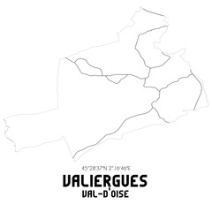 VALIERGUES Val-d'Oise. Minimalistic street map with black and white lines.