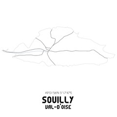 SOUILLY Val-d'Oise. Minimalistic street map with black and white lines.