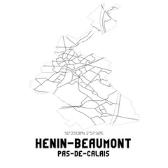 HENIN-BEAUMONT Pas-de-Calais. Minimalistic street map with black and white lines.