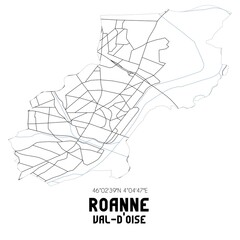 ROANNE Val-d'Oise. Minimalistic street map with black and white lines.