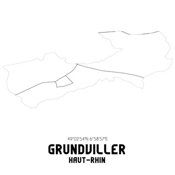 GRUNDVILLER Haut-Rhin. Minimalistic street map with black and white lines.