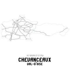 CHEVANCEAUX Val-d'Oise. Minimalistic street map with black and white lines.