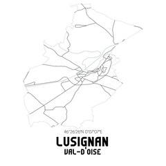 LUSIGNAN Val-d'Oise. Minimalistic street map with black and white lines.