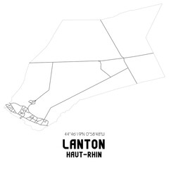 LANTON Haut-Rhin. Minimalistic street map with black and white lines.