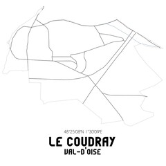 LE COUDRAY Val-d'Oise. Minimalistic street map with black and white lines.