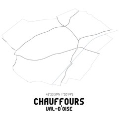CHAUFFOURS Val-d'Oise. Minimalistic street map with black and white lines.
