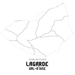 LAGARDE Val-d'Oise. Minimalistic street map with black and white lines.