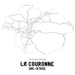 LA COURONNE Val-d'Oise. Minimalistic street map with black and white lines.