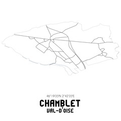 CHAMBLET Val-d'Oise. Minimalistic street map with black and white lines.