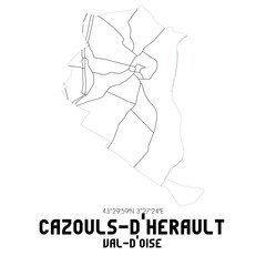CAZOULS-D'HERAULT Val-d'Oise. Minimalistic street map with black and white lines.