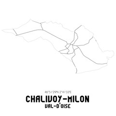 CHALIVOY-MILON Val-d'Oise. Minimalistic street map with black and white lines.