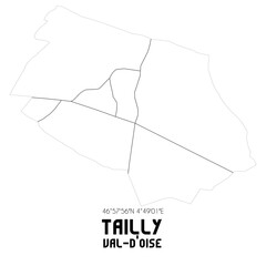 TAILLY Val-d'Oise. Minimalistic street map with black and white lines.