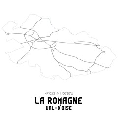 LA ROMAGNE Val-d'Oise. Minimalistic street map with black and white lines.
