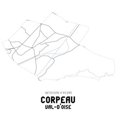 CORPEAU Val-d'Oise. Minimalistic street map with black and white lines.