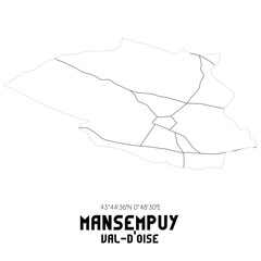 MANSEMPUY Val-d'Oise. Minimalistic street map with black and white lines.