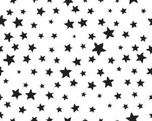 Seamless pattern with black stars random size on a white background	
