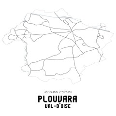 PLOUVARA Val-d'Oise. Minimalistic street map with black and white lines.