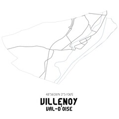 VILLENOY Val-d'Oise. Minimalistic street map with black and white lines.