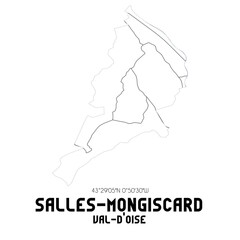 SALLES-MONGISCARD Val-d'Oise. Minimalistic street map with black and white lines.