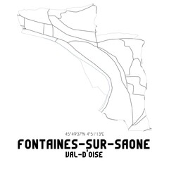 FONTAINES-SUR-SAONE Val-d'Oise. Minimalistic street map with black and white lines.
