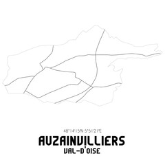 AUZAINVILLIERS Val-d'Oise. Minimalistic street map with black and white lines.