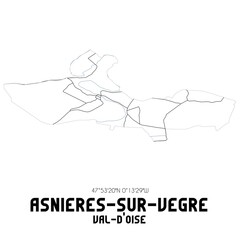 ASNIERES-SUR-VEGRE Val-d'Oise. Minimalistic street map with black and white lines.