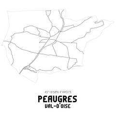 PEAUGRES Val-d'Oise. Minimalistic street map with black and white lines.