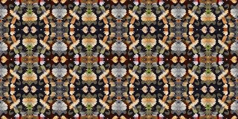 Wildflower rustic damask seamless border. Geometric antique floral for vintage decorative edging. Cottagecore fashion repeat ribbon.