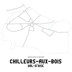 CHILLEURS-AUX-BOIS Val-d'Oise. Minimalistic street map with black and white lines.