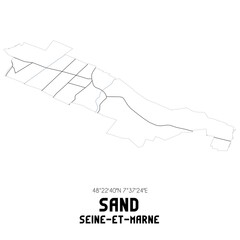 SAND Seine-et-Marne. Minimalistic street map with black and white lines.