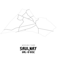 SAULNAY Val-d'Oise. Minimalistic street map with black and white lines.