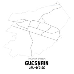 GUESNAIN Val-d'Oise. Minimalistic street map with black and white lines.