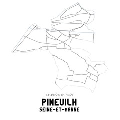 PINEUILH Seine-et-Marne. Minimalistic street map with black and white lines.
