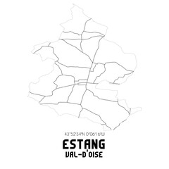 ESTANG Val-d'Oise. Minimalistic street map with black and white lines.