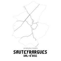 SAUTEYRARGUES Val-d'Oise. Minimalistic street map with black and white lines.