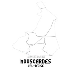 MOUSCARDES Val-d'Oise. Minimalistic street map with black and white lines.