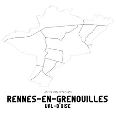 RENNES-EN-GRENOUILLES Val-d'Oise. Minimalistic street map with black and white lines.