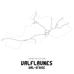 VALFLAUNES Val-d'Oise. Minimalistic street map with black and white lines.