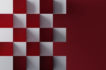 Abstract pattern from white squares on a red background. The concept of using textures, mockup. 3d rendering, 3d illustration.