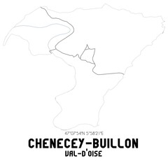 CHENECEY-BUILLON Val-d'Oise. Minimalistic street map with black and white lines.