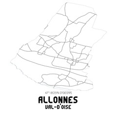 ALLONNES Val-d'Oise. Minimalistic street map with black and white lines.