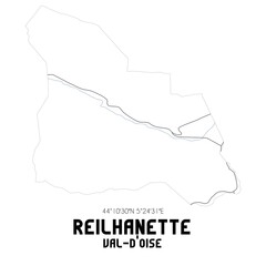 REILHANETTE Val-d'Oise. Minimalistic street map with black and white lines.