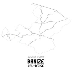 BANIZE Val-d'Oise. Minimalistic street map with black and white lines.