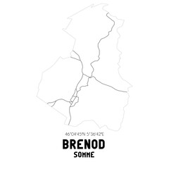 BRENOD Somme. Minimalistic street map with black and white lines.