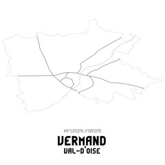 VERMAND Val-d'Oise. Minimalistic street map with black and white lines.