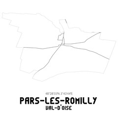 PARS-LES-ROMILLY Val-d'Oise. Minimalistic street map with black and white lines.