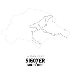 SIGOYER Val-d'Oise. Minimalistic street map with black and white lines.