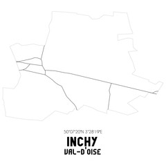 INCHY Val-d'Oise. Minimalistic street map with black and white lines.