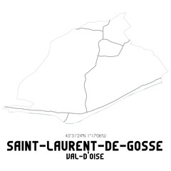 SAINT-LAURENT-DE-GOSSE Val-d'Oise. Minimalistic street map with black and white lines.